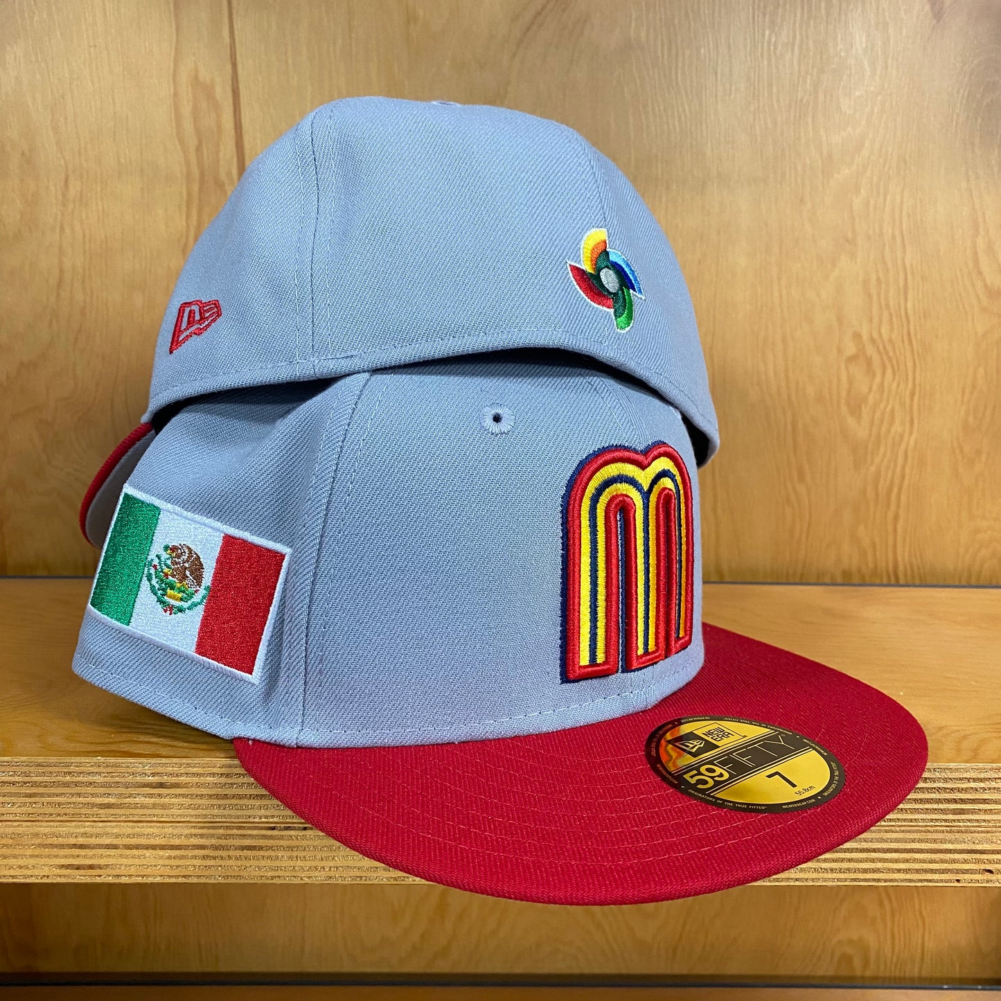 New Era Cap X WBC Mexico Custom 5950 Fitted Grey Scarlet Yellow