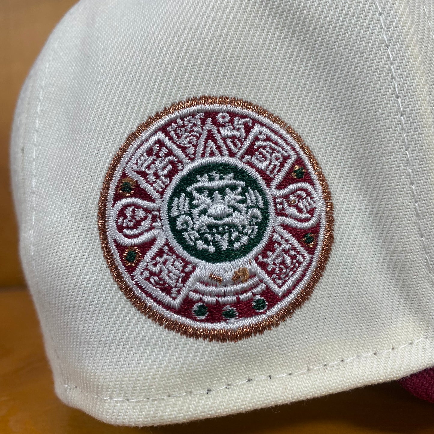 New Era Mexico Fitted Hat Chrome White aztec Calendar Side Patch